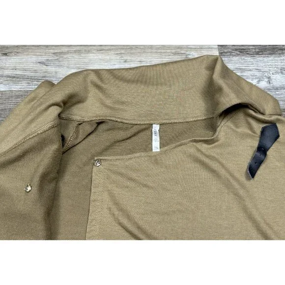 Lucky Brand Womens Size XL Asymmetrical Wrap Blouse Buckle Detail Khaki Cardigan - Picture 7 of 15